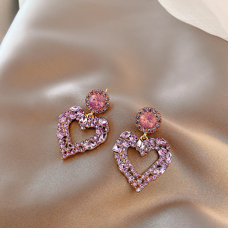 Premium Purple Crystal Earrings Graceful Online Influencer Retro Hong Kong Style