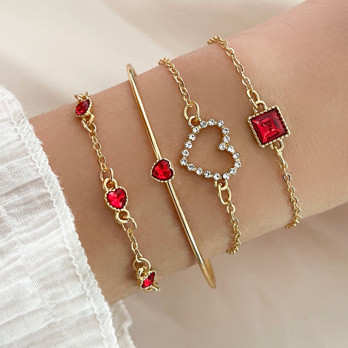 Bracelet de pierres précieuses carrées de luxe léger pour femme, entièrement bijou, cœur aimant, cœur de pêche