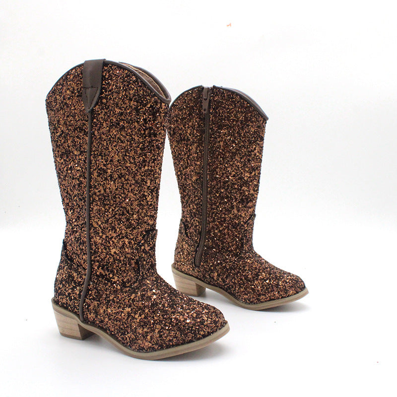 Botas altas retro con cremallera lateral en polvo de cebolla para niñas jóvenes y pequeñas