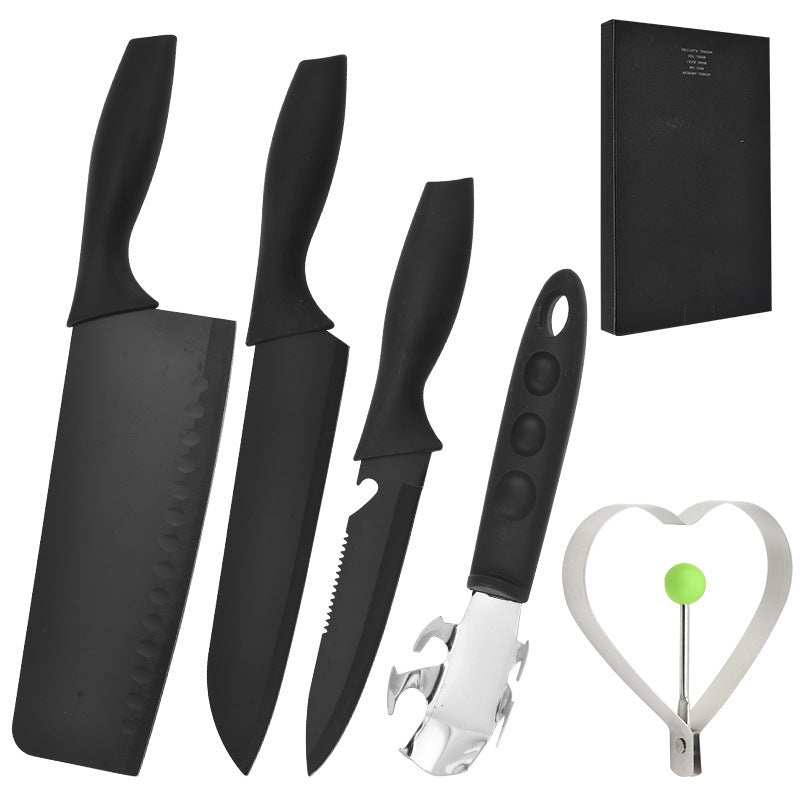 Ensemble de cinq pièces à lame noire en acier, couteau de cuisine, couteau à fruits avec machine à omelette, ensemble d'épluchage