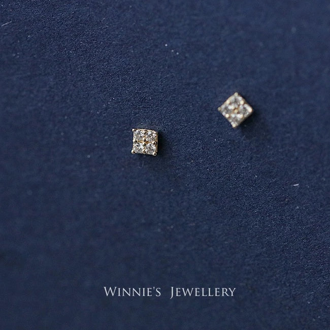 Mini boucles d'oreilles carrées simples en argent sterling plaqué or incrusté de carbink, jumelles assorties avec tout