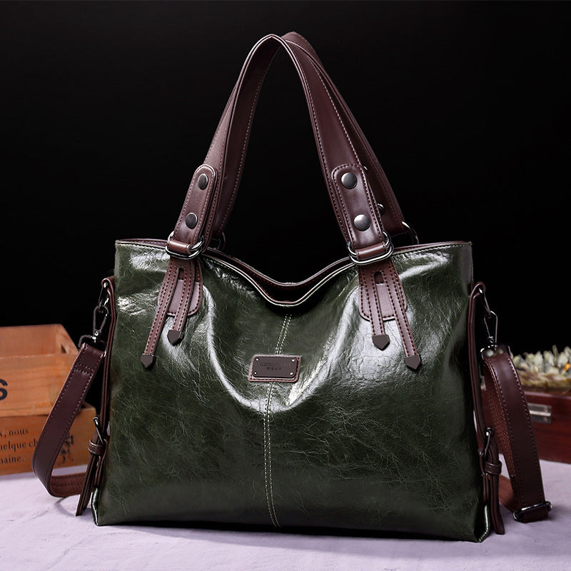 Bolso de mano retro de moda informal de cuero suave bandolera de gran capacidad para mujer