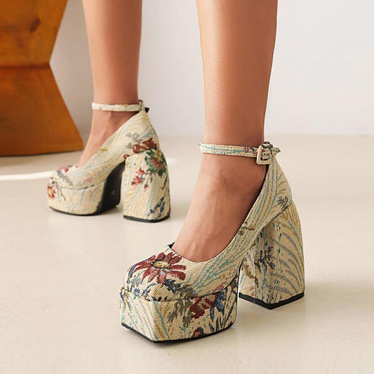 Talons épais pour femmes à talons super hauts et bouche peu profonde