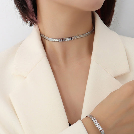 Zirconium Diamond Titanium Steel Necklace Bracelet