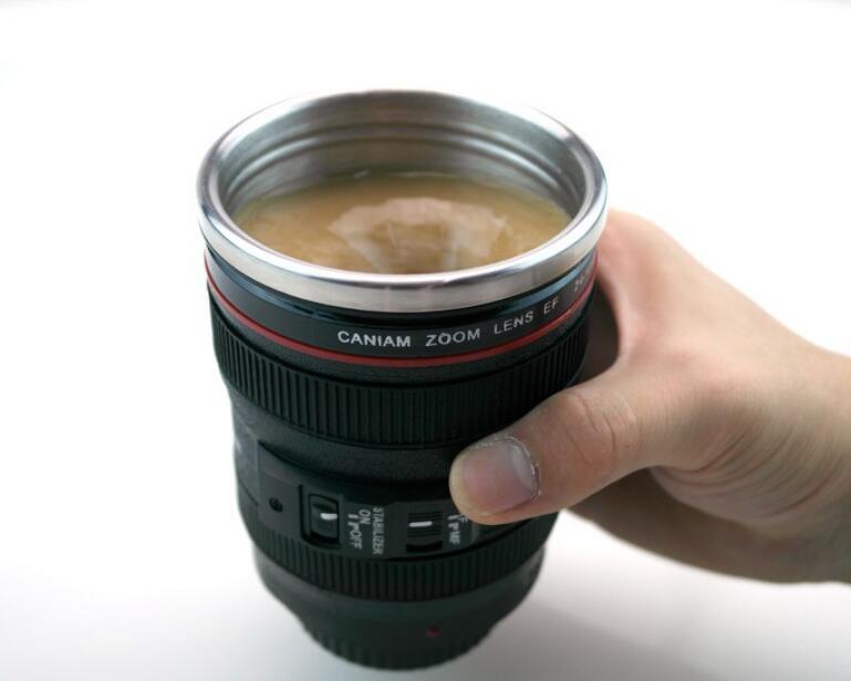 Transhome créatif auto-remuant tasse caméra lentille tasses 300ml batterie Style acier inoxydable lait café tasses pour voyage sportif