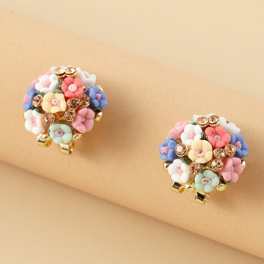 Romantic Ceramic Flower Rose Diamond Metal Alloy Earrings