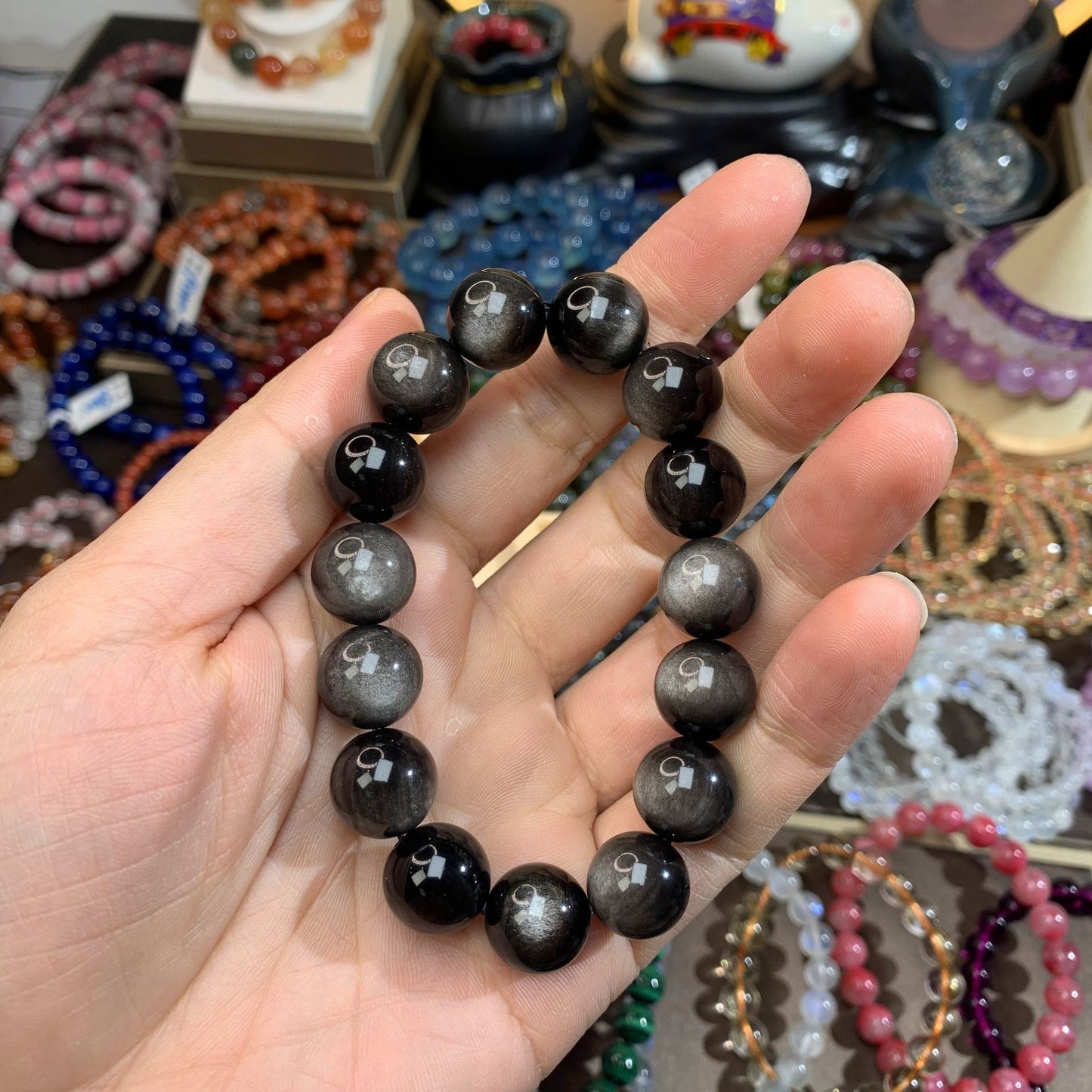 Bracelet minimaliste en obsidienne naturelle pour hommes
