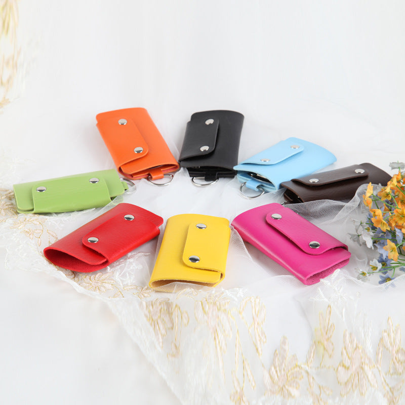 Color button leather key case