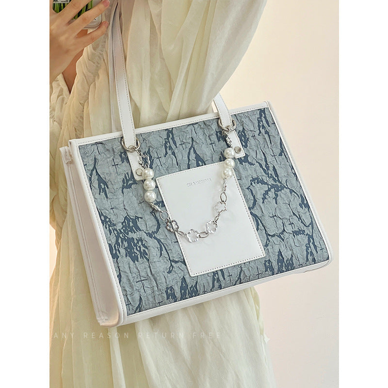 Bolso de viaje de gran capacidad de tela con figuras en azul marino