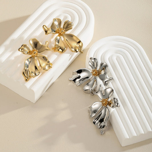 Metal Flower Earrings Petal Light Luxury High-grade Earrings For Women
