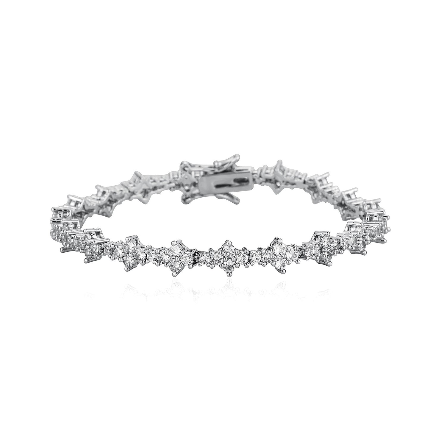 Tennis Bracelet Necklace Flower Shape Mixed Setting