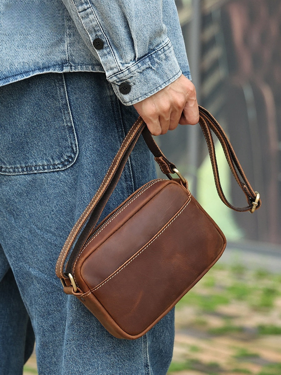 Bolso de hombro de piel de vaca para hombre, bandolera de nicho de gama alta, Retro, de cuero genuino