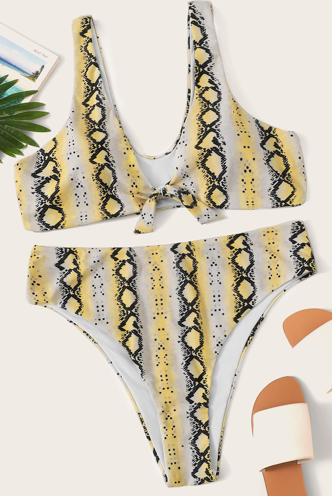 Traje de baño sexy de talla grande anudado de cintura alta para mujer