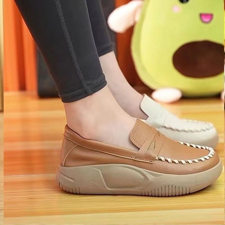 Mocasines Zapatos de cuero de fondo suave para mujer Retro