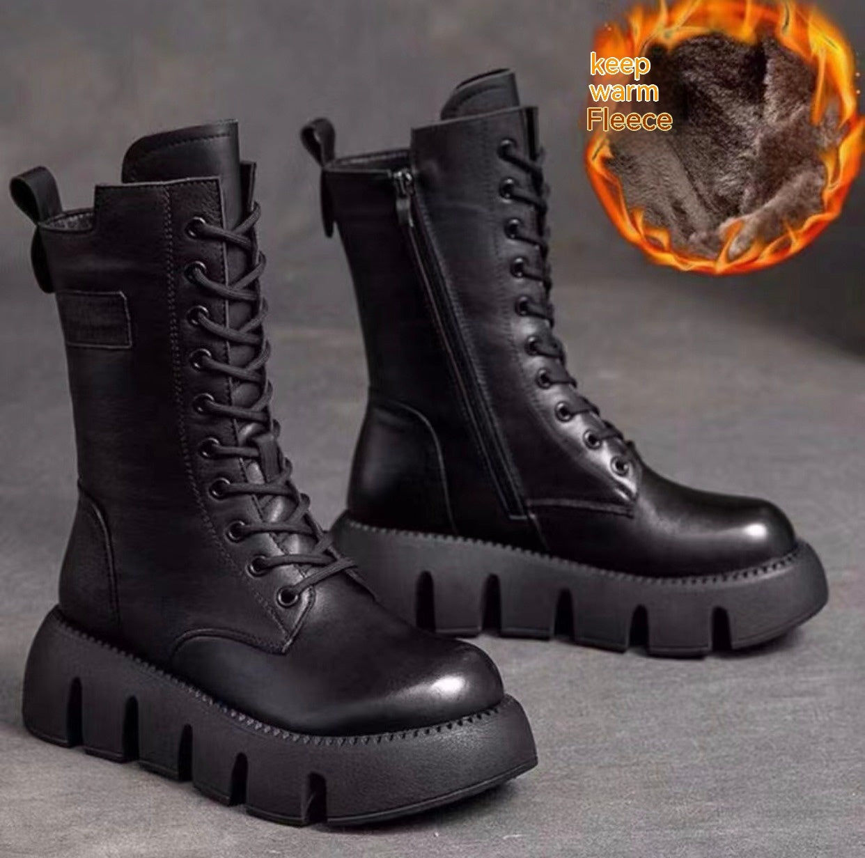Botas de moda con forro polar para otoño e invierno, cómodas, de tacón bajo, estilo Retro, de charol, estilo británico