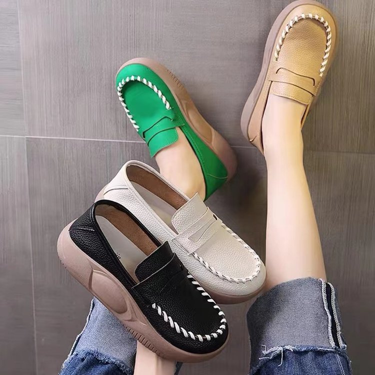 Mocasines Zapatos de cuero de fondo suave para mujer Retro