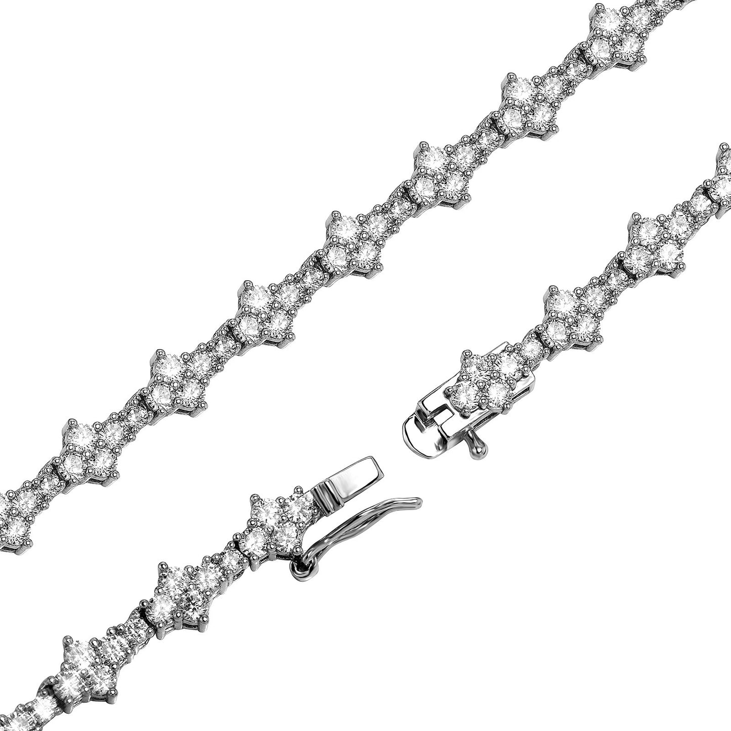 Tennis Bracelet Necklace Flower Shape Mixed Setting