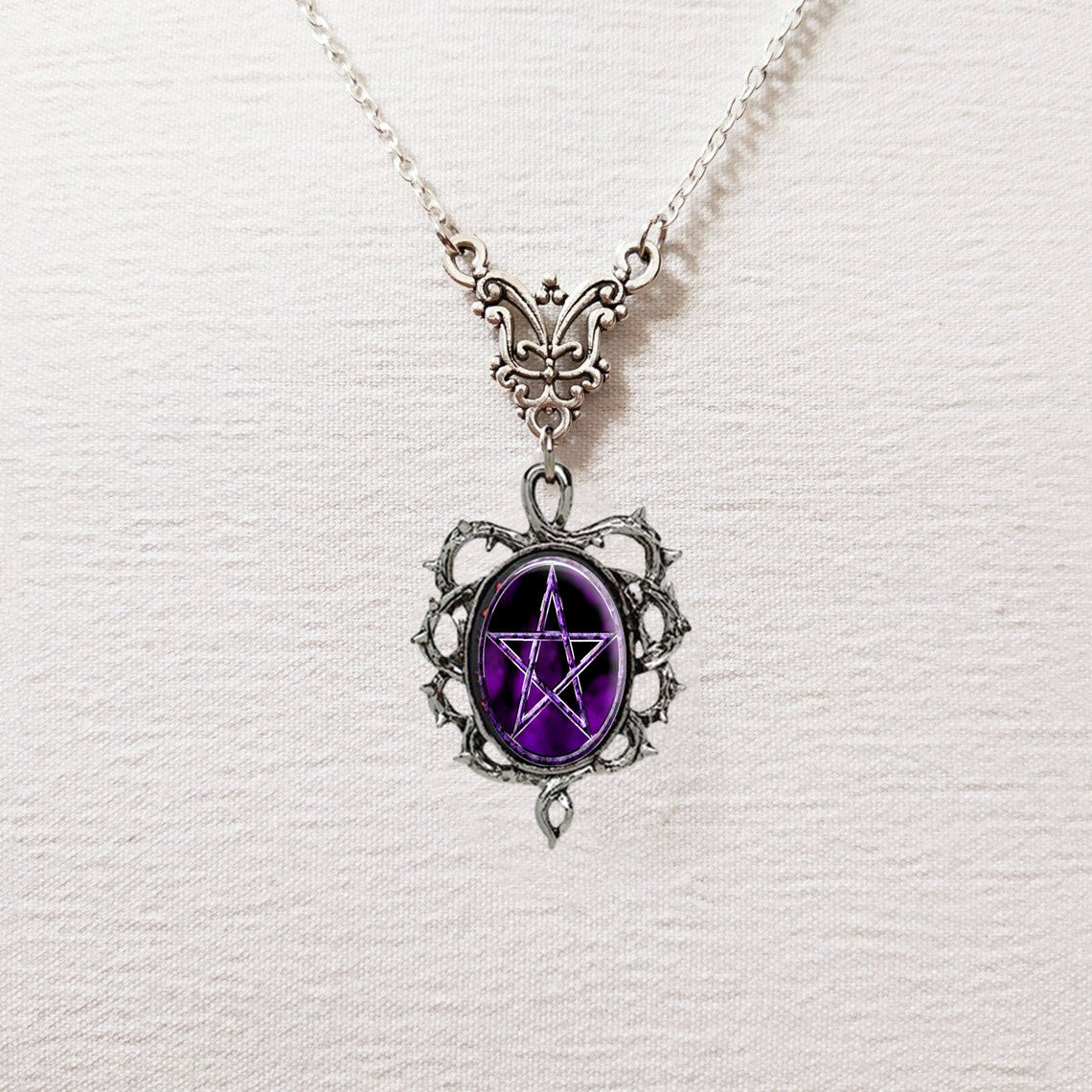 Purple Pentagram Pendant Necklace Frame Thorns Hip Hop Gothic Punk