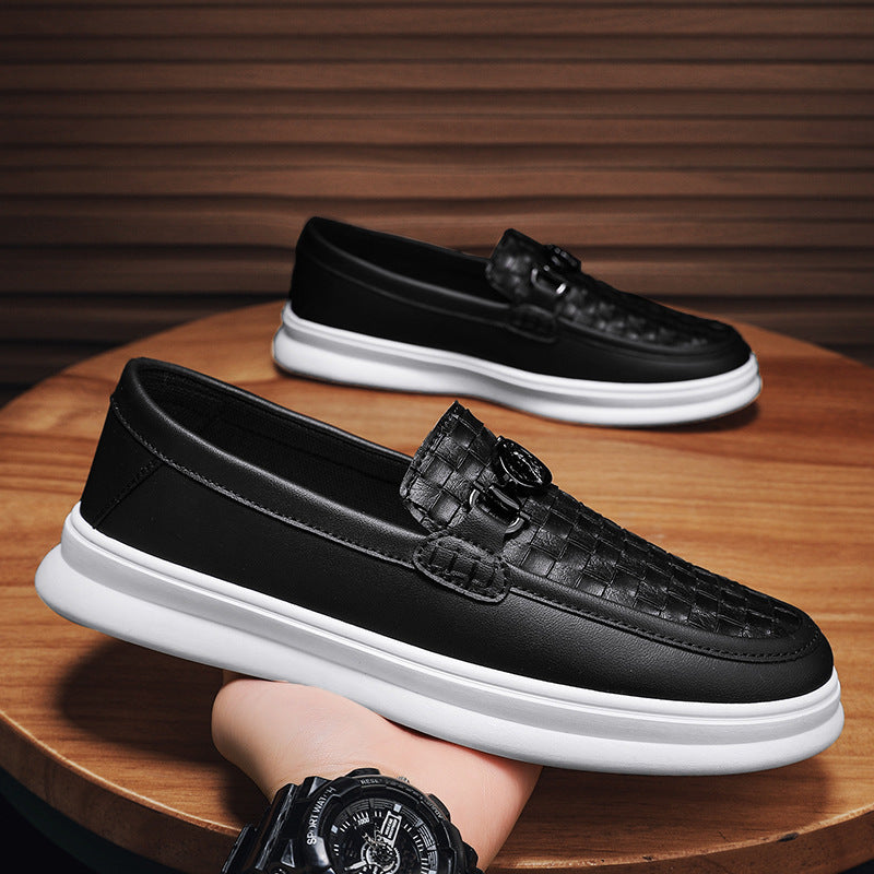 Zapatos de traje formales sin cordones de moda retro con superficie de cuero informal de caña baja