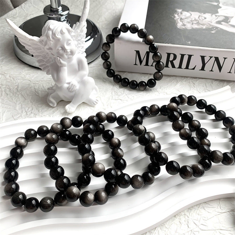 Bracelet minimaliste en obsidienne naturelle pour hommes