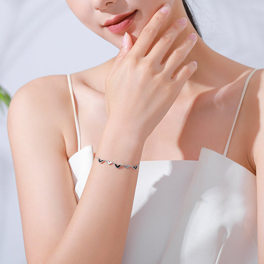 Bracelet coeur époxy noir en argent sterling S925