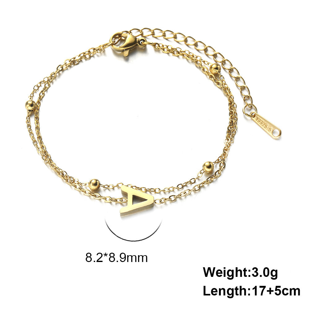 Cut Titanium Steel Double-layer Chain 26 Letters Pendant Bracelet