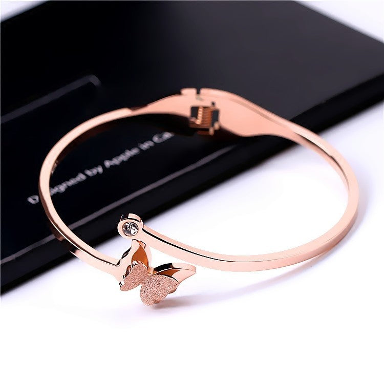 Bracelet Simple papillon en acier titane or Rose pour femme
