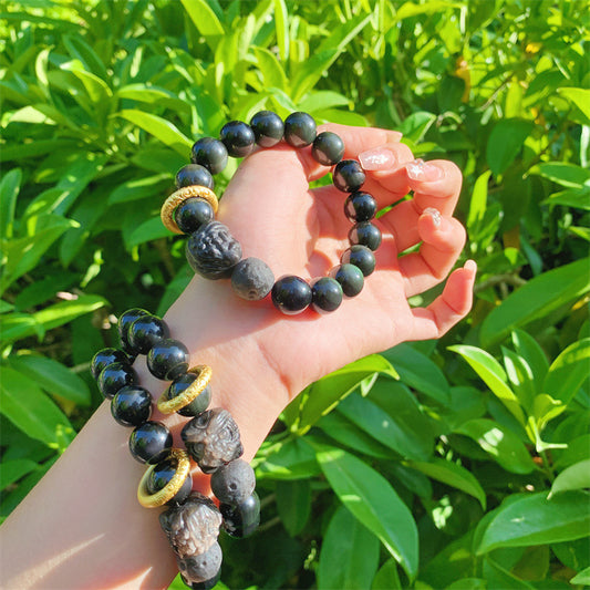 Natural DIY Crystal String Black Gold And Silver Xingshi Bracelet