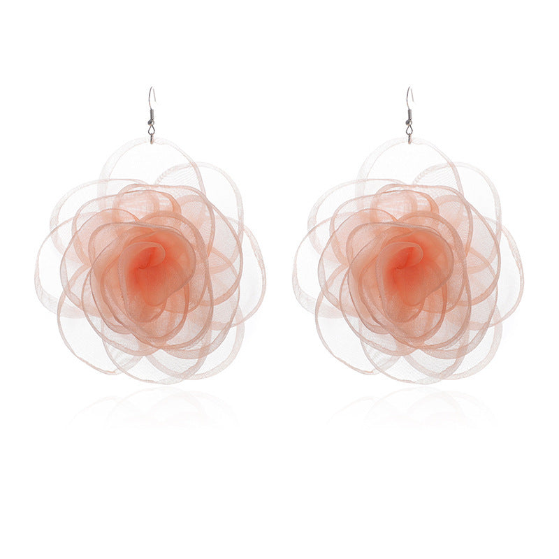 Chiffon Retro Three-dimensional Advanced Rose Camellia Stud Earrings