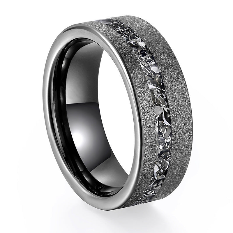 Anillo de tungsteno de escoria de aluminio roto con arena negra para hombre