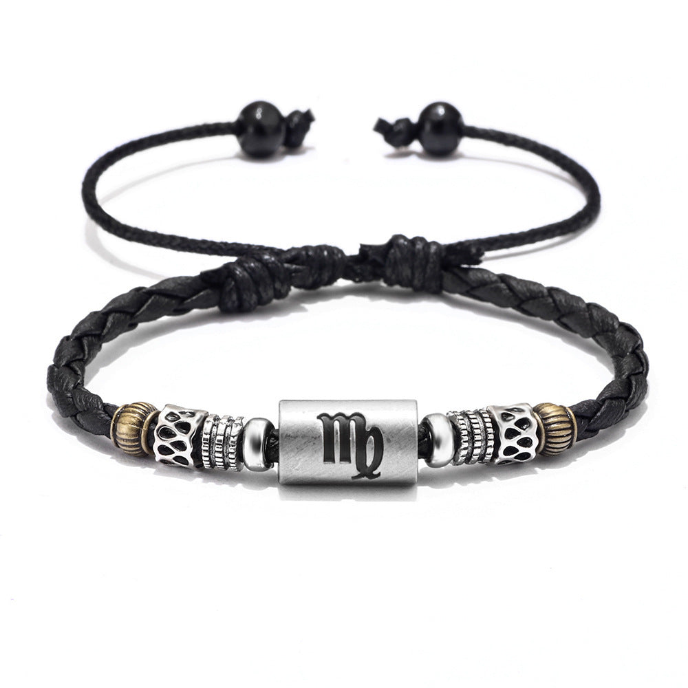 Fashion Personality Trend Twelve Constellation Symbol Leather Rope Braided Rope Bracelet