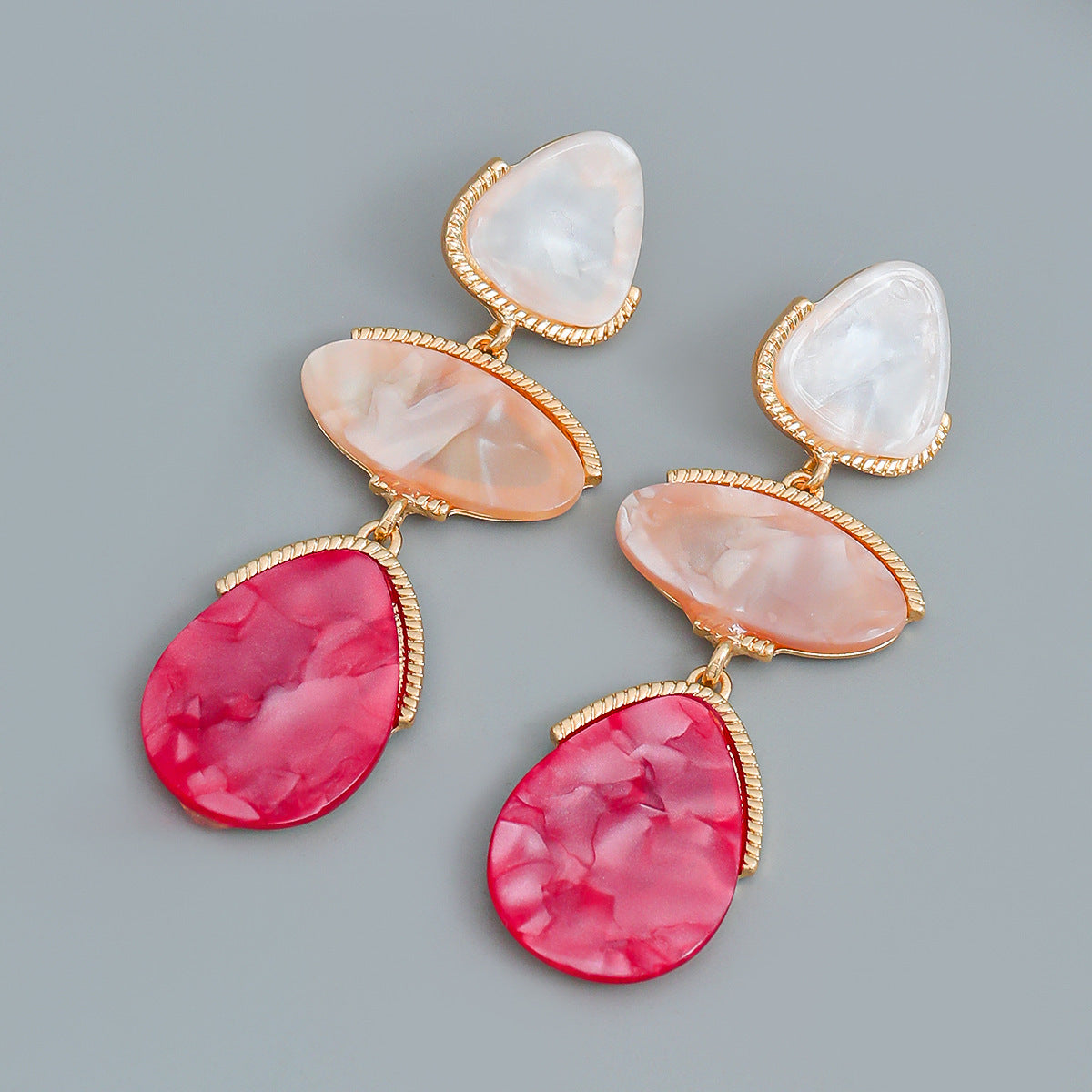 Boucles d'oreilles d'été en feuille d'acétate de cellulose géométrique multicouche