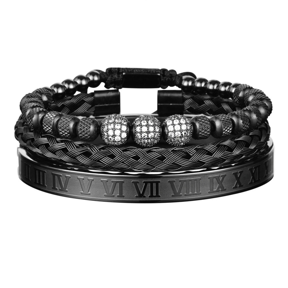 Bracelet en maille d'acier inoxydable, 3 boules de strass, dix diamants