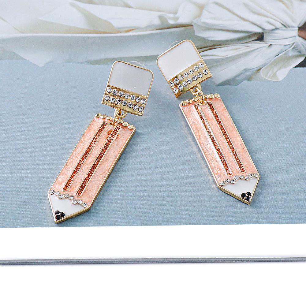 Colored Alloy Drop Oil Pencil Earrings