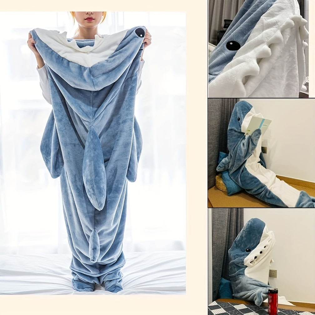 Couverture de requin pour adultes, couverture de requin à capuche, couverture de requin en flanelle super douce et confortable, sac de couchage pour costume de cosplay pour garçons et filles pour la nuit
