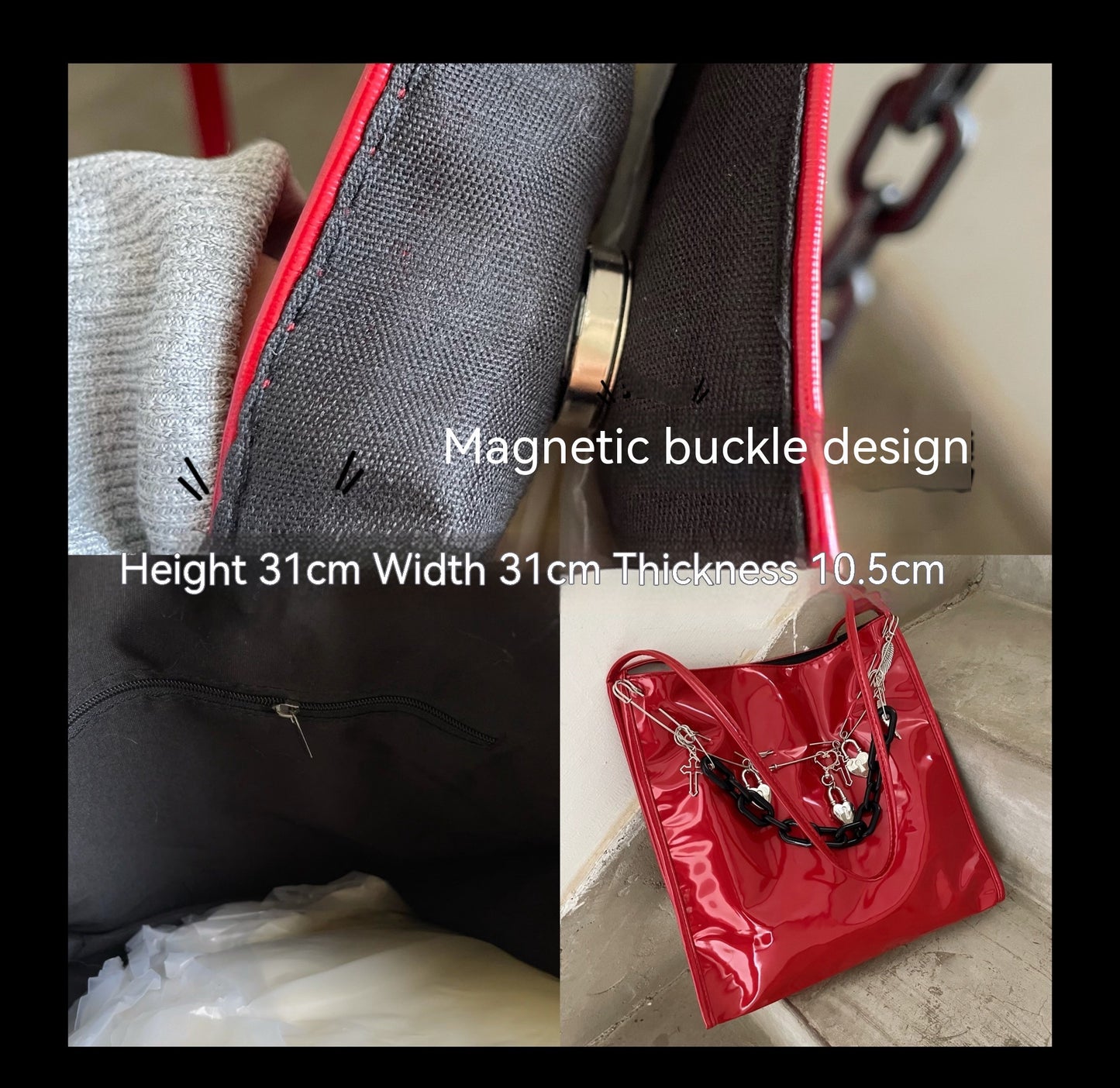 Sac à bandoulière rouge en cuir verni rétro Punk Subculture Y2k Millennium