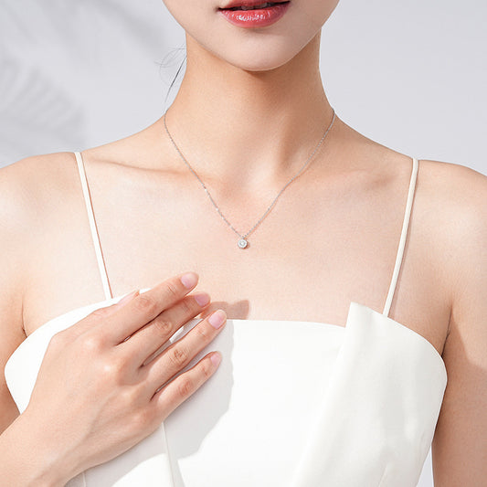 S925 Sterling Silver Round Finely Inlaid Pendant Necklace Women's Japanese And Korean Style