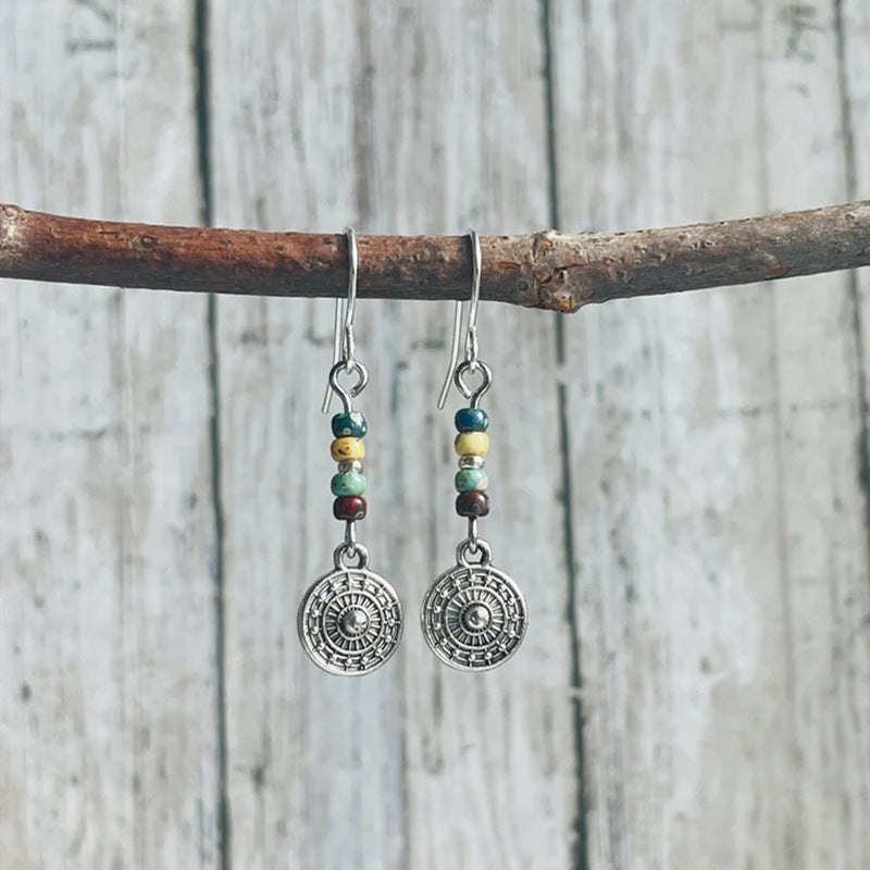 Bohemian Round Beaded Pendant Earrings Vintage