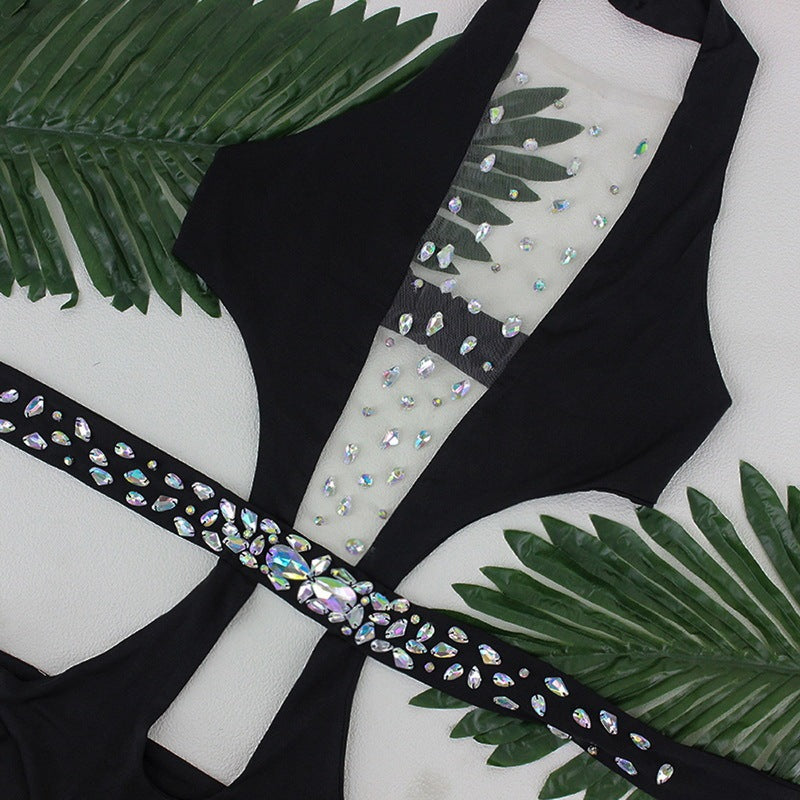 Sexy femmes une pièce maillots de bain ensembles de plage à lacets maille Patchwork Monokini maillots de bain taille haute string maillots de bain ensembles