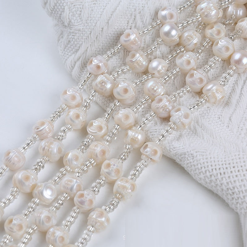 Nouveau Bracelet crâne en acier inoxydable avec perles naturelles de haute qualité