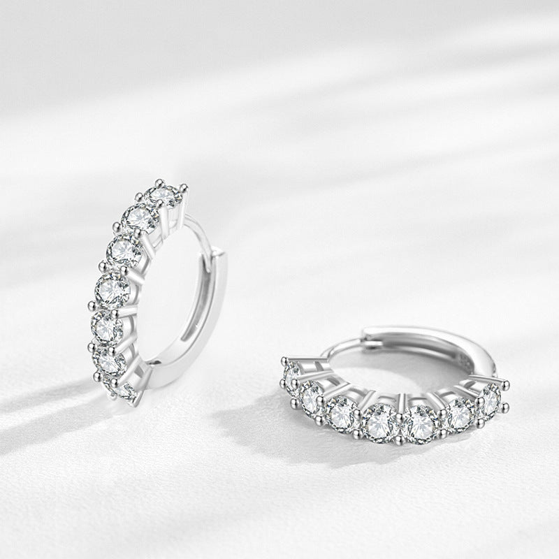 S925 Sterling Silver Circle Full Diamond Earrings Women's European And American Fashion