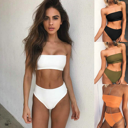 Maillot de bain sexy deux pièces enveloppant la poitrine, ensemble de bikini, haut tubulaire