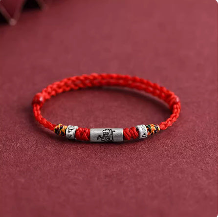 Bracelet corde rouge douze zodiaque en argent pur