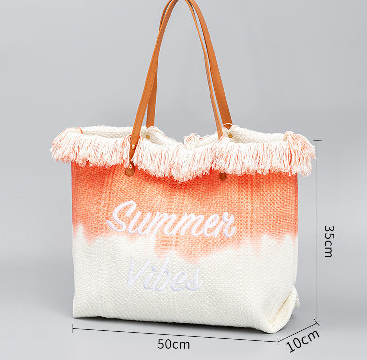 Sac fourre-tout brodé en toile avec pompon, sac magnétique sous les bras, été