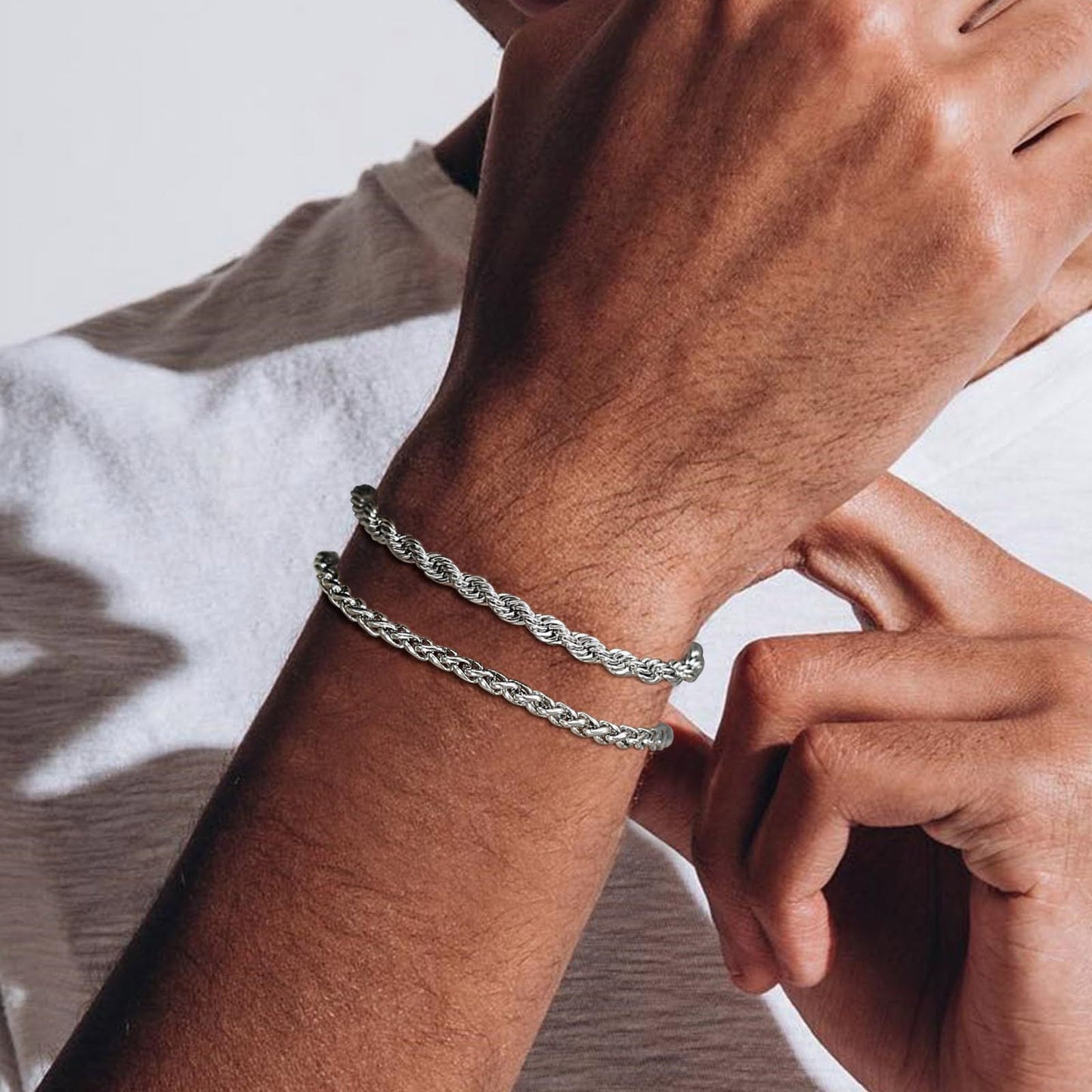 Conjunto de dos piezas de pulsera cubana de acero inoxidable para hombre