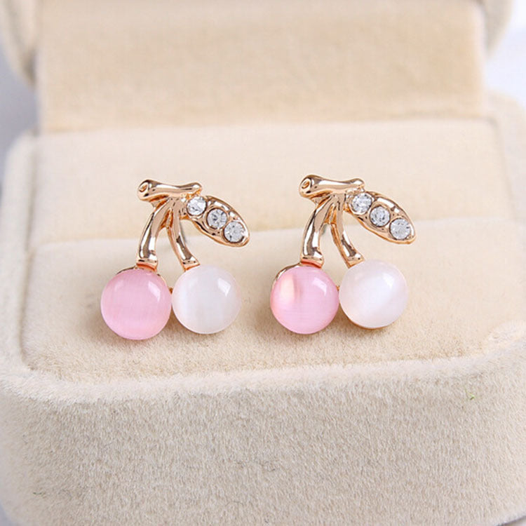 Colored Cat's Eye Stone Cherry Earrings