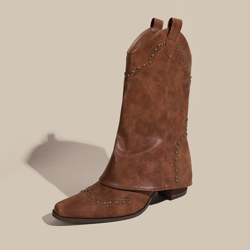 Botas de moda Botas retro con corte en V y pierna alta Botas Martin con tachuelas