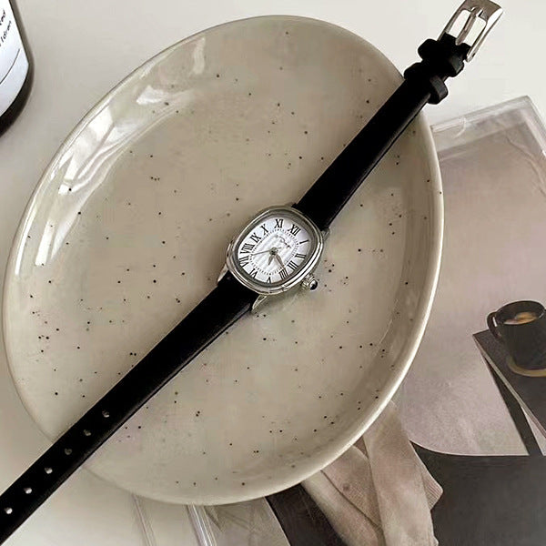 Reloj con cinturón de cuero romano retro de alta calidad, ligero, de interés especial, estilo Ins para mujer