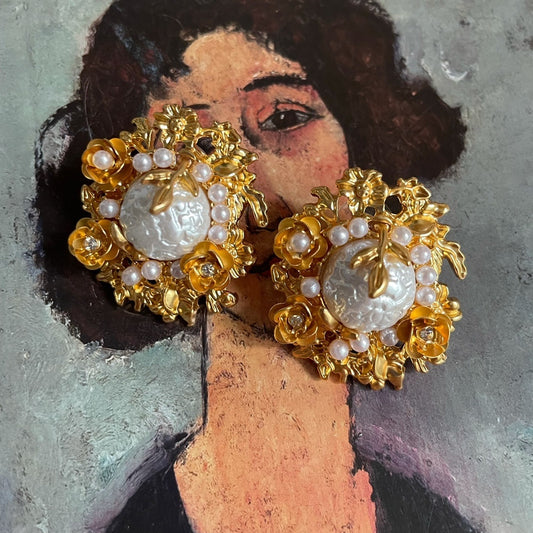 Pearl Retro Exaggerated Middle Age Earrings