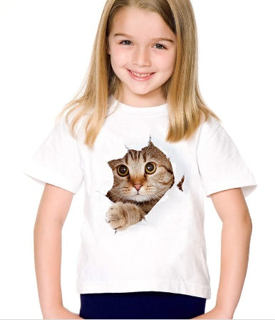 T-shirt décontracté à manches courtes pour enfants imprimé en 3D avec chat